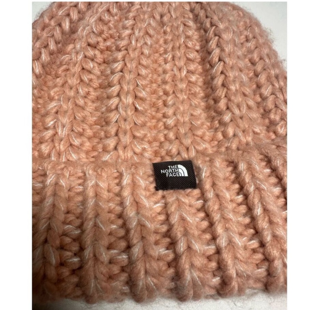 The North Face Rhodina Beanie Hat Chunky Knit Pink OS Acrylic Fold Cuff Women's - Picture 2 of 6